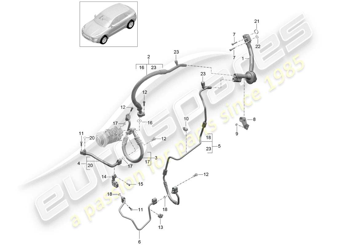 porsche 2015 (macan) circuito frigorifero diagramma delle parti