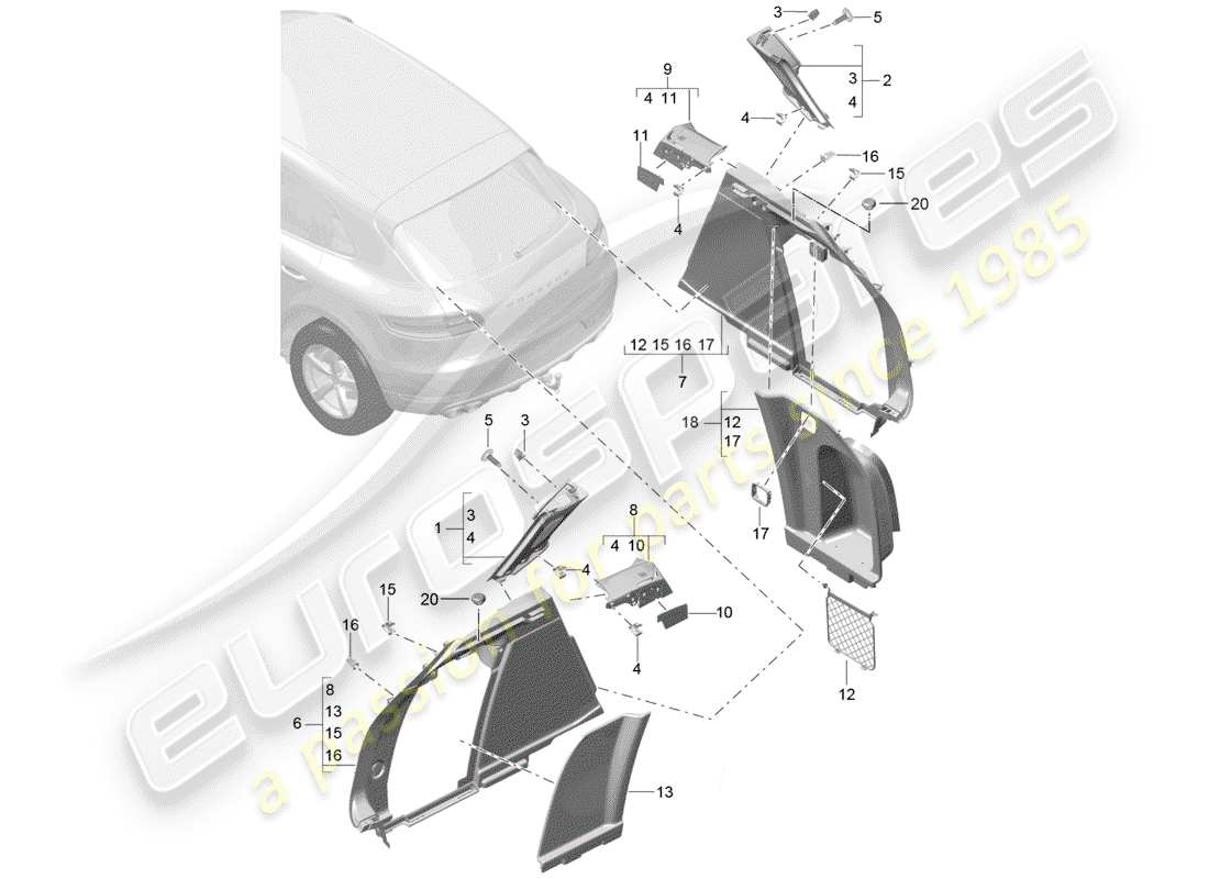 porsche 2016 (macan) diagramma delle parti della fodera