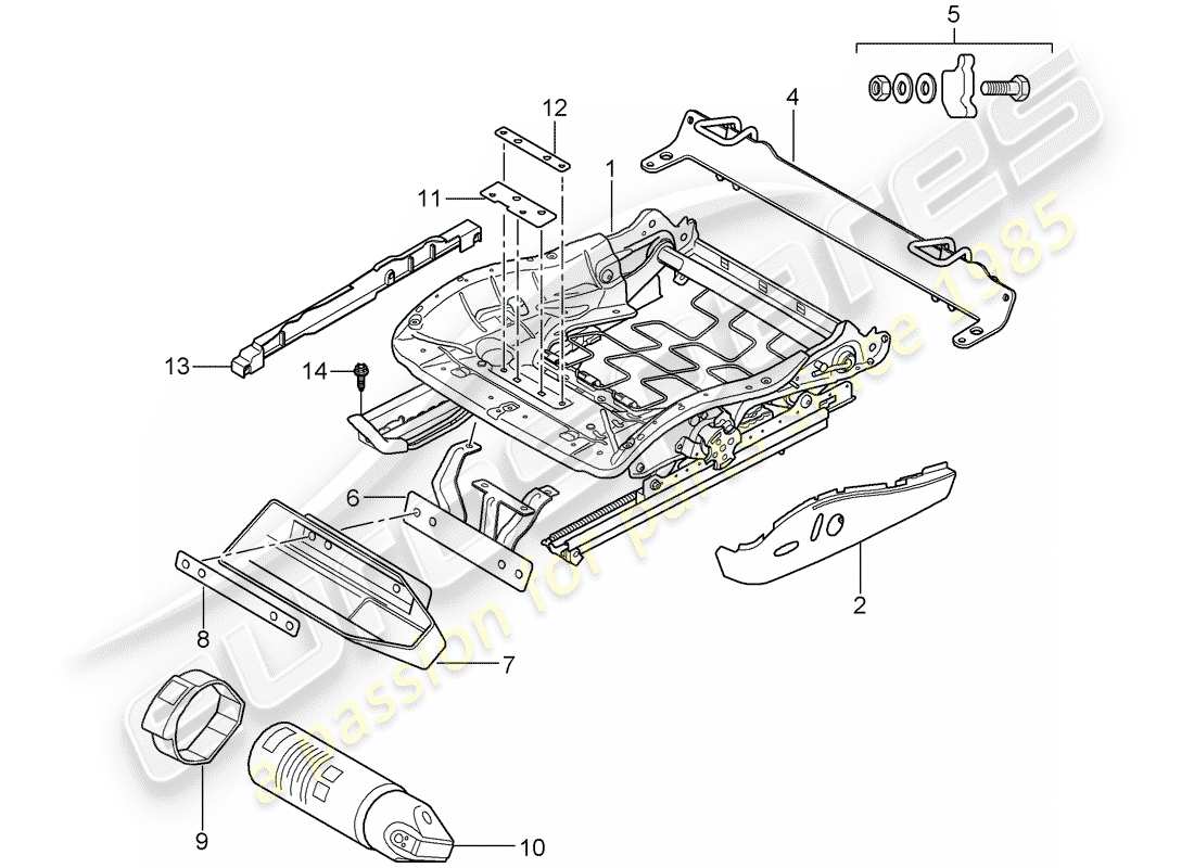 porsche 2009 997-2 turbo / gt2 schema delle parti telaio del sedile