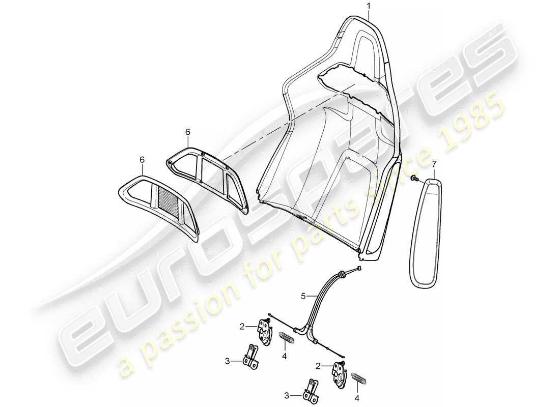 porsche 2009 997-2 turbo / gt2 guscio dello schienale schema delle parti