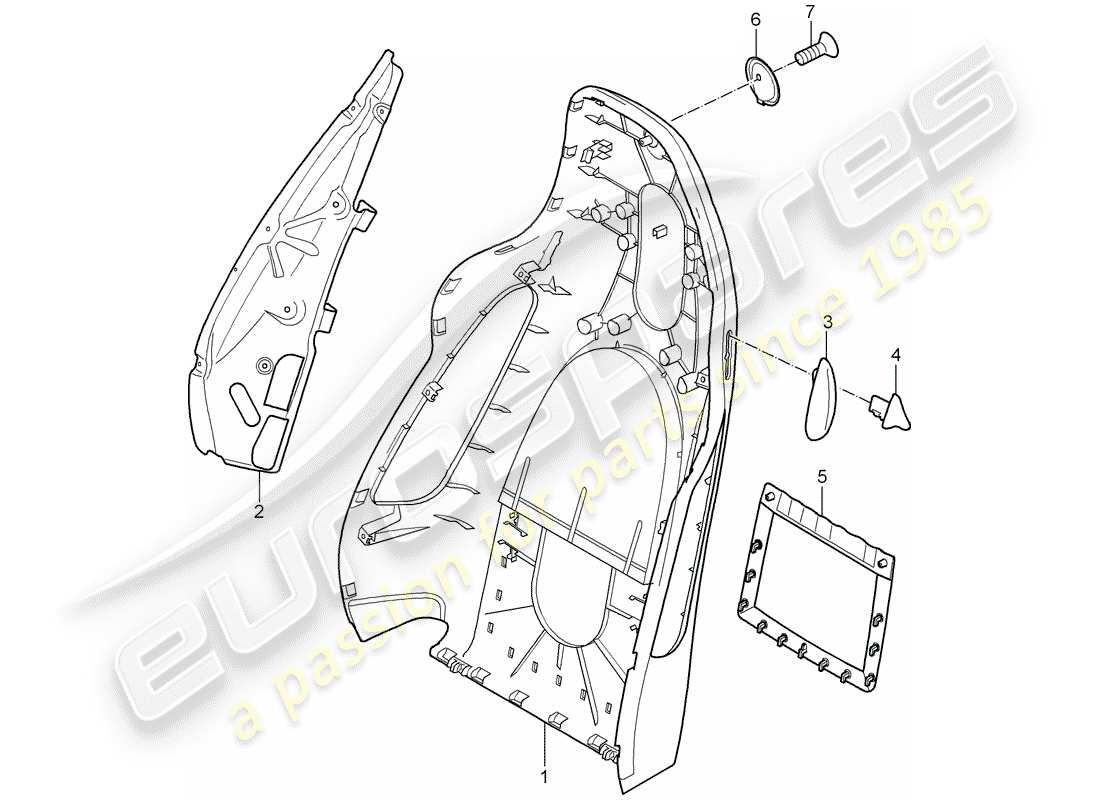 porsche 2008 (987 boxster) guscio dello schienale schema delle parti