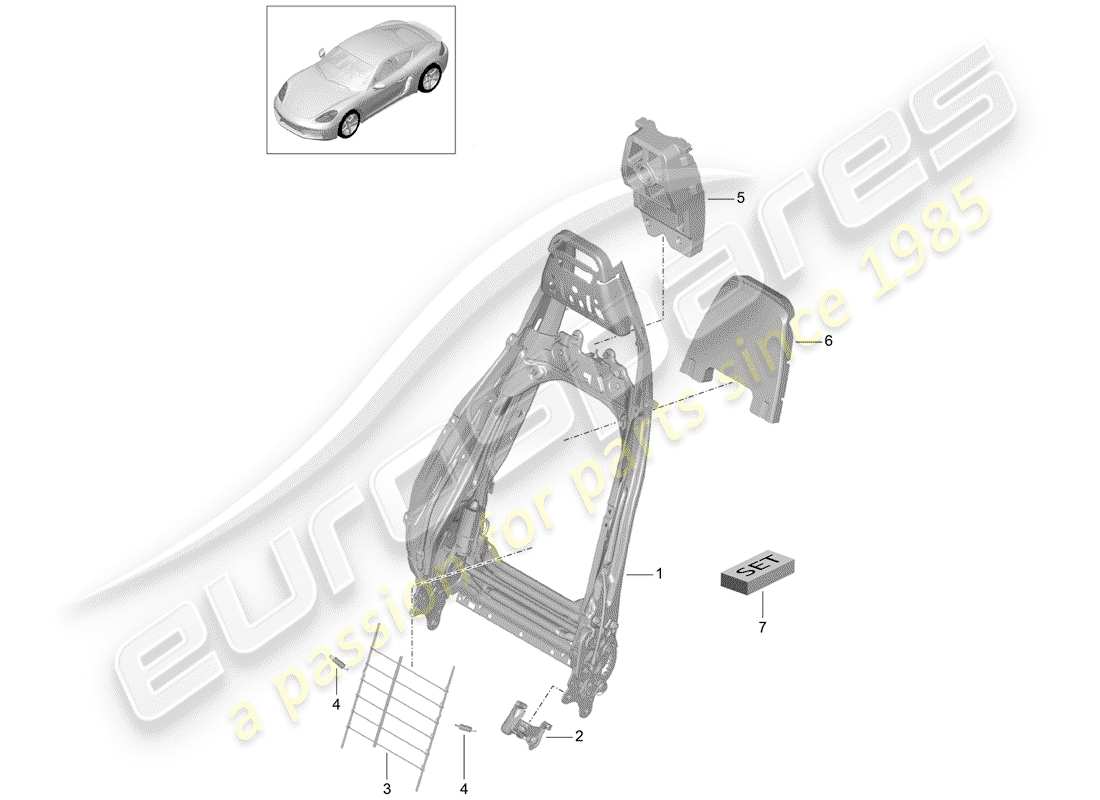 porsche 2017 (718 cayman) telaio - schienale diagramma delle parti