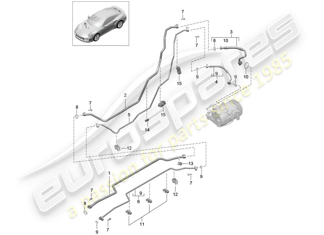 porsche 2015 (991-1 turbo) schema delle parti della linea del refrigerante