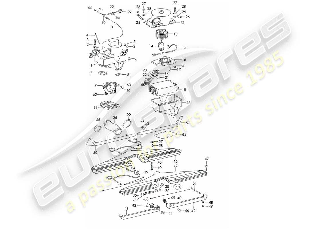 porsche 1966 (911/912) alloggiamento evaporatore - condizionatore d'aria - d - mj 1969>> schema delle parti