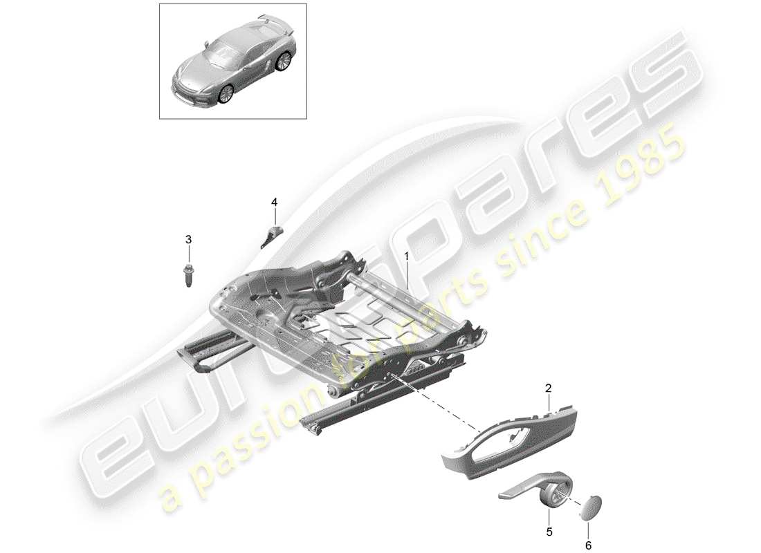 porsche 2016 (981 cayman gt4) schema delle parti telaio del sedile
