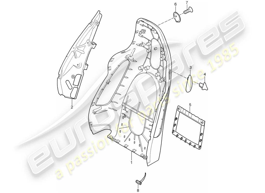 porsche 2007 (997-1) guscio dello schienale diagramma delle parti