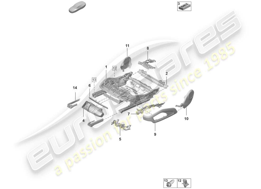 porsche 2020 (992-1) telaio del sedile diagramma delle parti