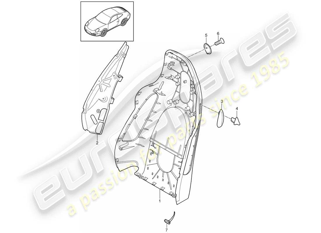 porsche 2009 (997-2) guscio dello schienale diagramma delle parti