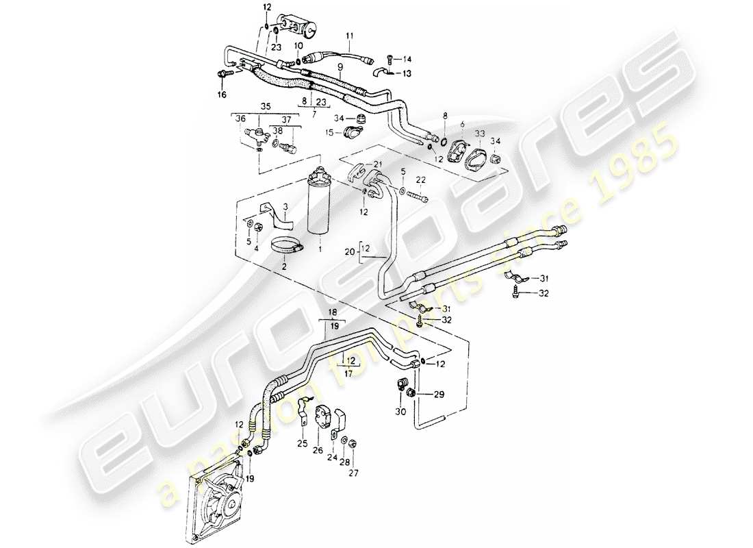 porsche 1990 (964) schema delle parti del circuito frigorifero