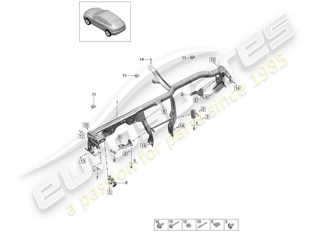 porsche 2019 (macan) telaio di contenimento diagramma delle parti