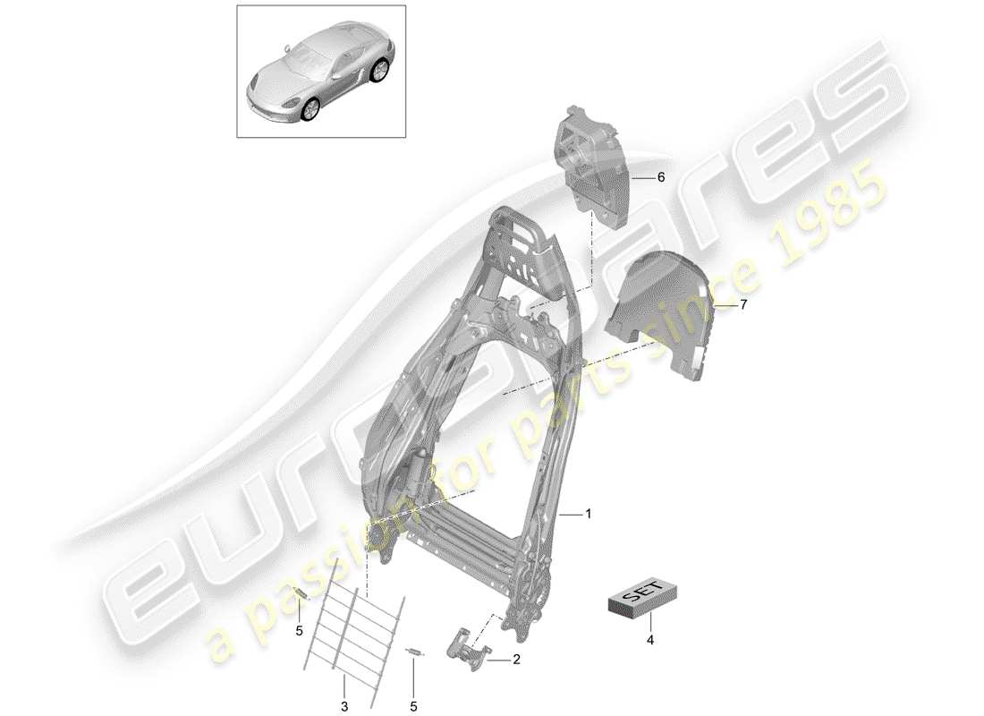 porsche 718 cayman (2020) schema delle parti telaio - schienale