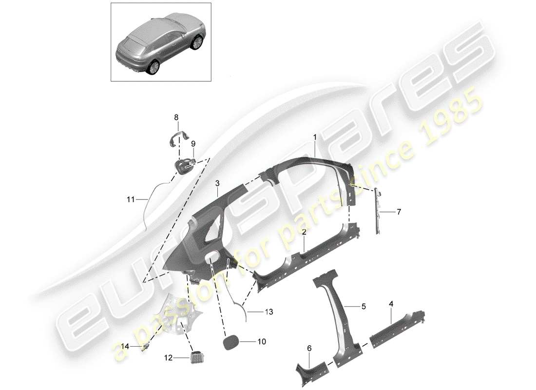 porsche 2019 (macan) pannello laterale diagramma delle parti