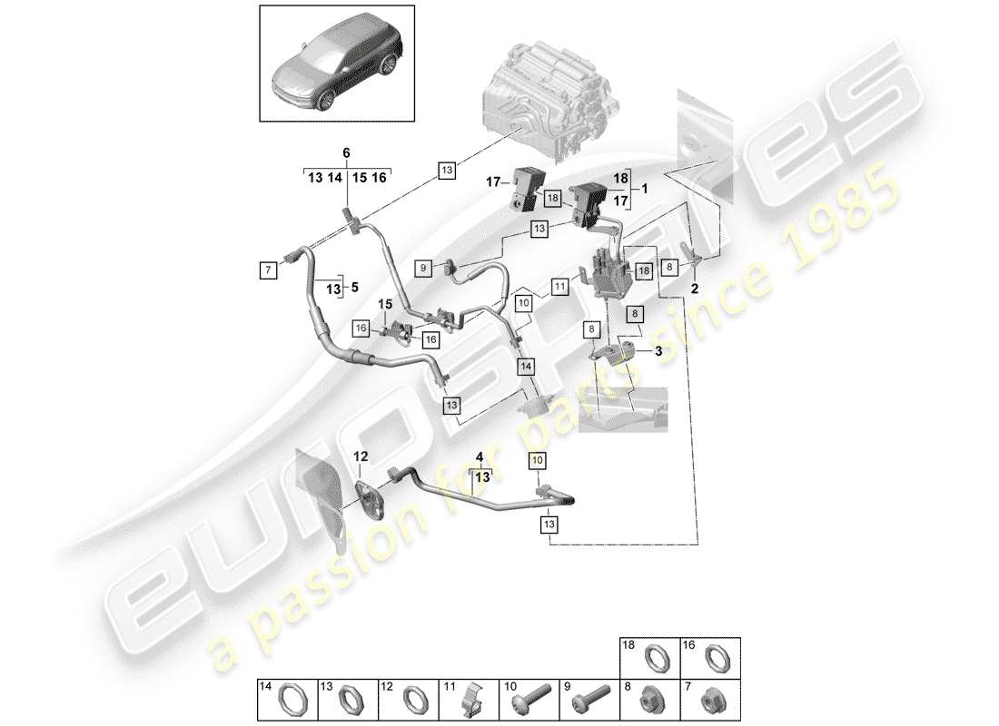 porsche cayenne e3 (2019) schema delle parti del circuito frigorifero