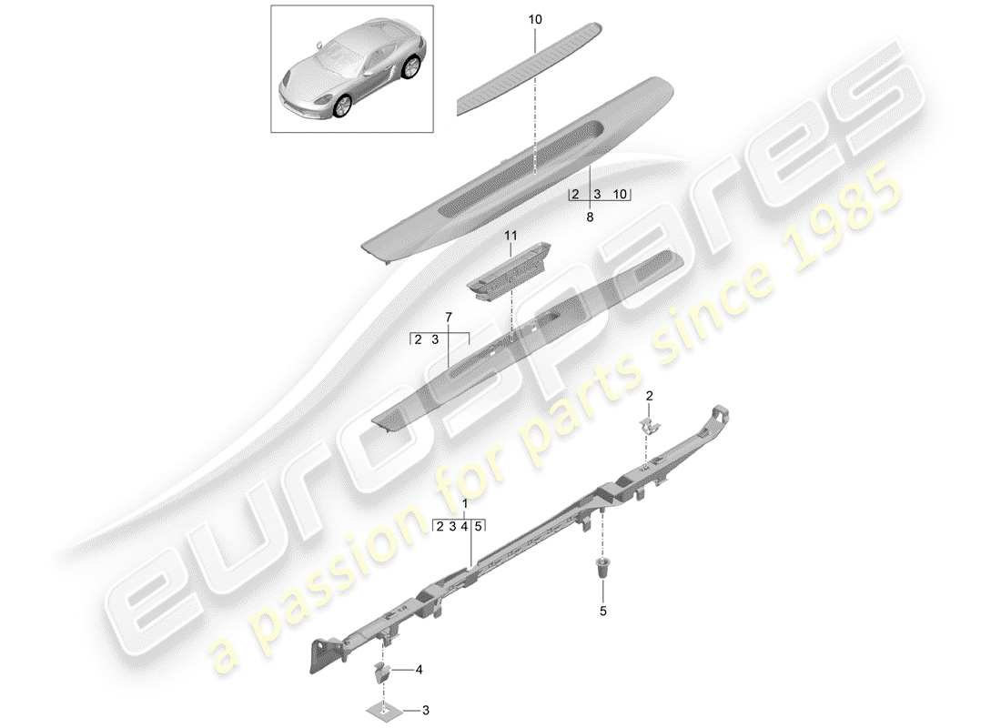 porsche 2017 (718 cayman) liner diagramma delle parti