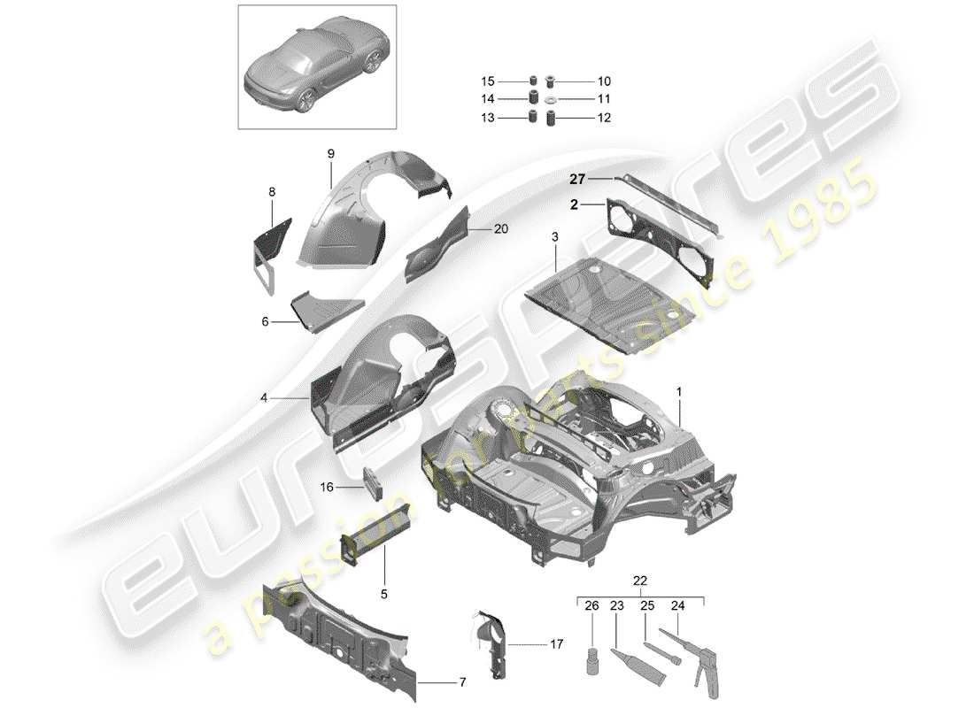 porsche 2015 (981 boxster) estremità posteriore diagramma delle parti