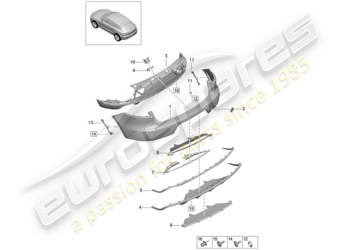 porsche 2019 (macan) paraurti diagramma delle parti