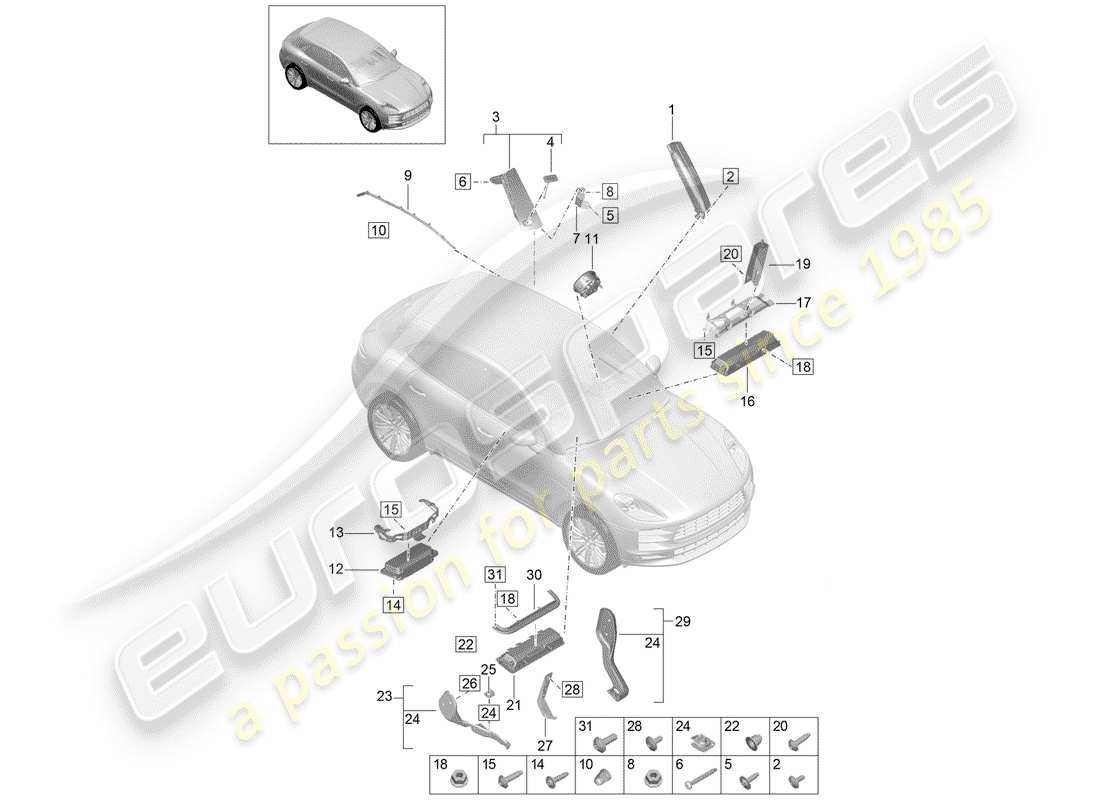 porsche 2019 (macan) airbag diagramma delle parti