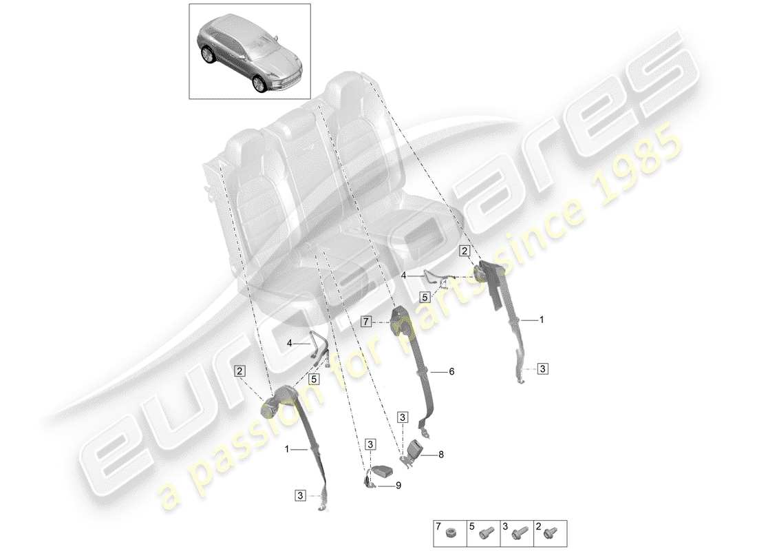porsche 2019 (macan) cintura di sicurezza a tre punti diagramma delle parti