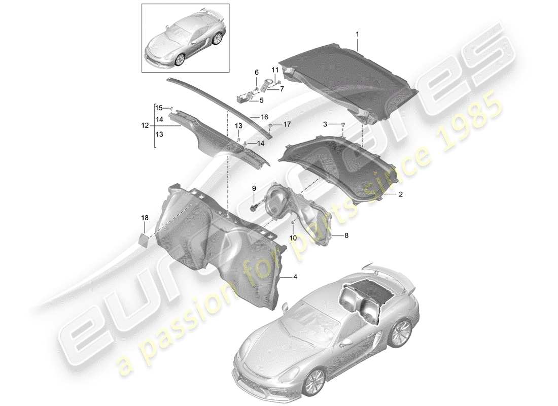 porsche 2016 (981 cayman gt4) diagramma delle parti trims
