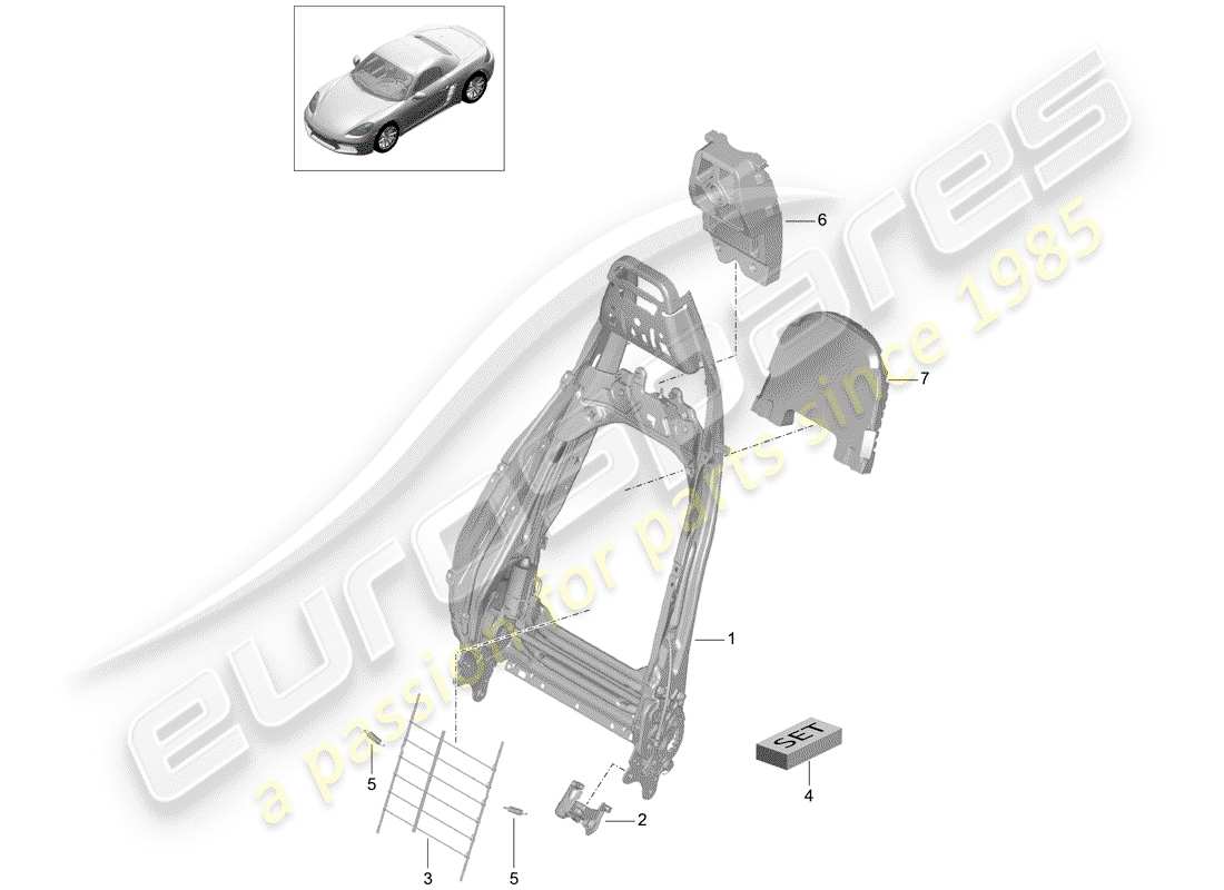 porsche 2017 (718 boxster) telaio - schienale diagramma delle parti