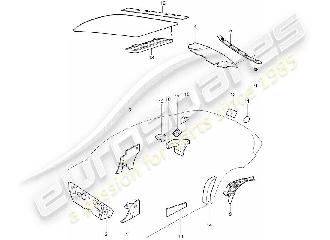 porsche 2008 (997-1 gt3) schema delle parti della carrozzeria