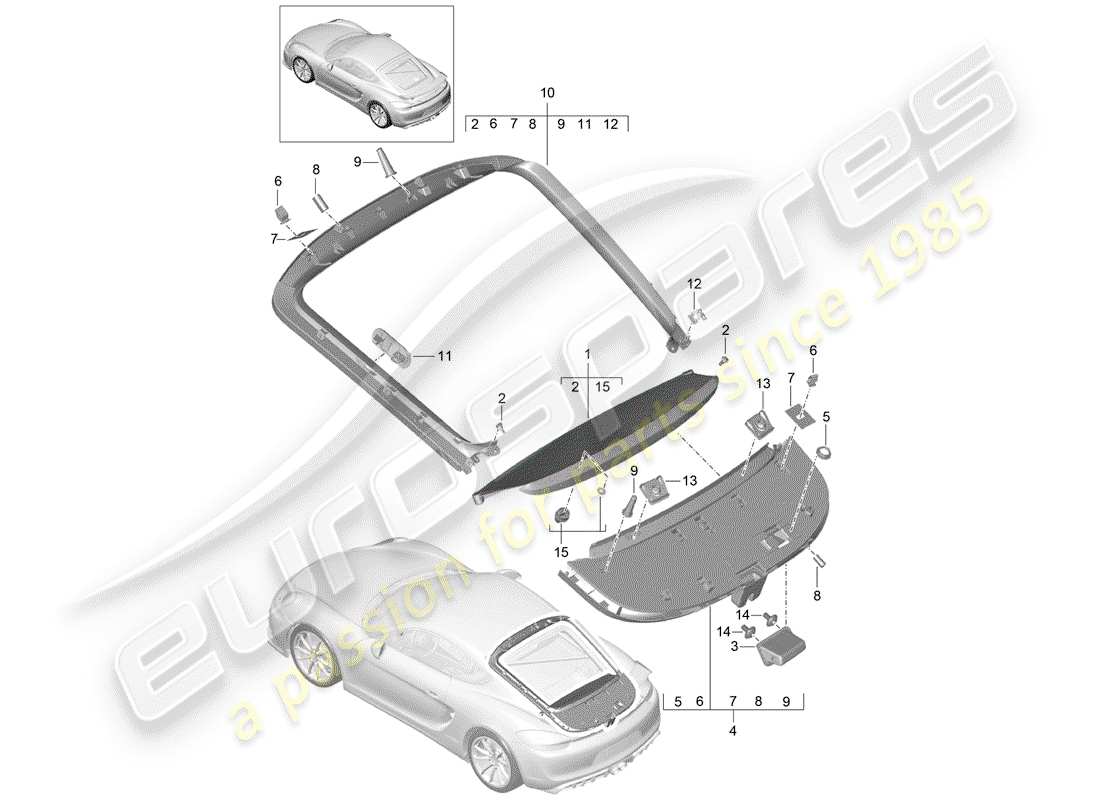 porsche 2016 (981 cayman gt4) diagramma delle parti della fodera
