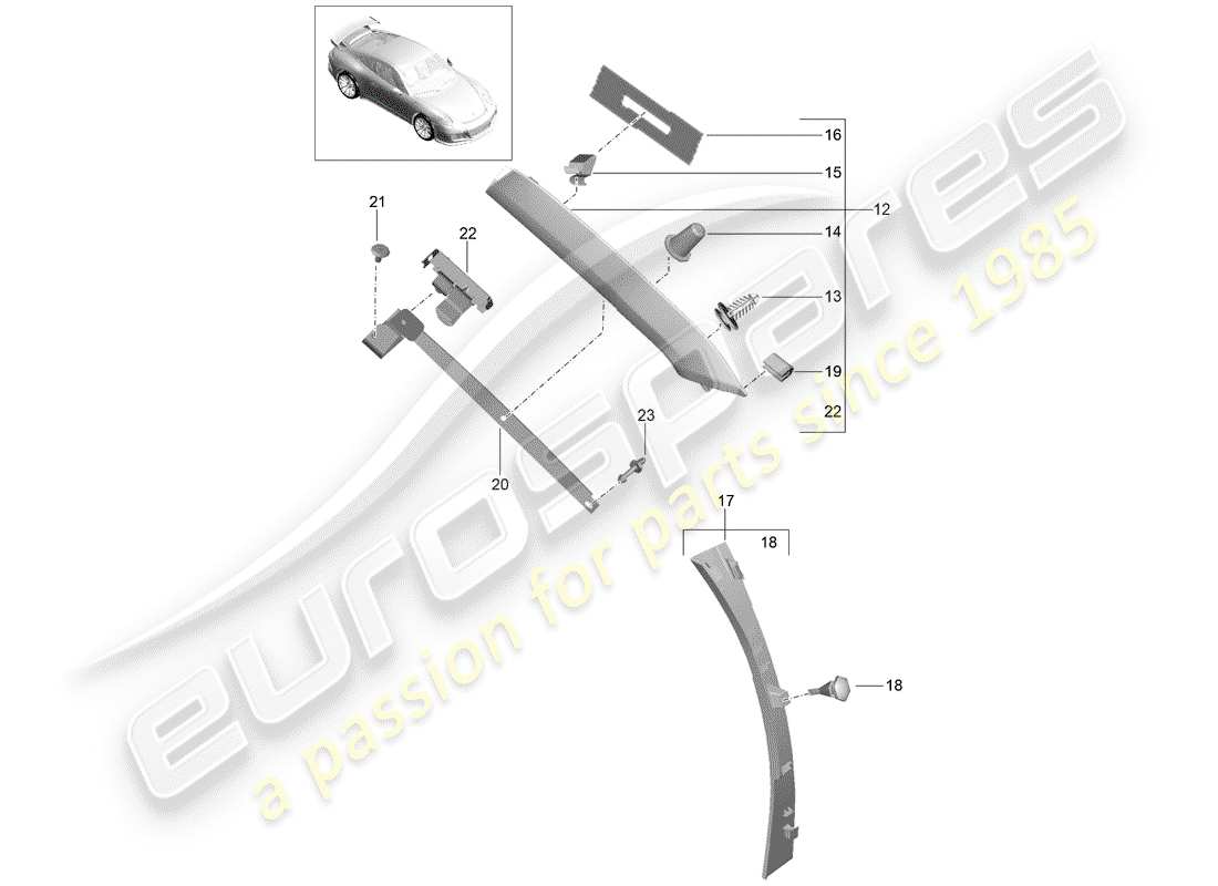 porsche 2016 (991-1 r/gt3/rs) diagramma delle parti del montante a