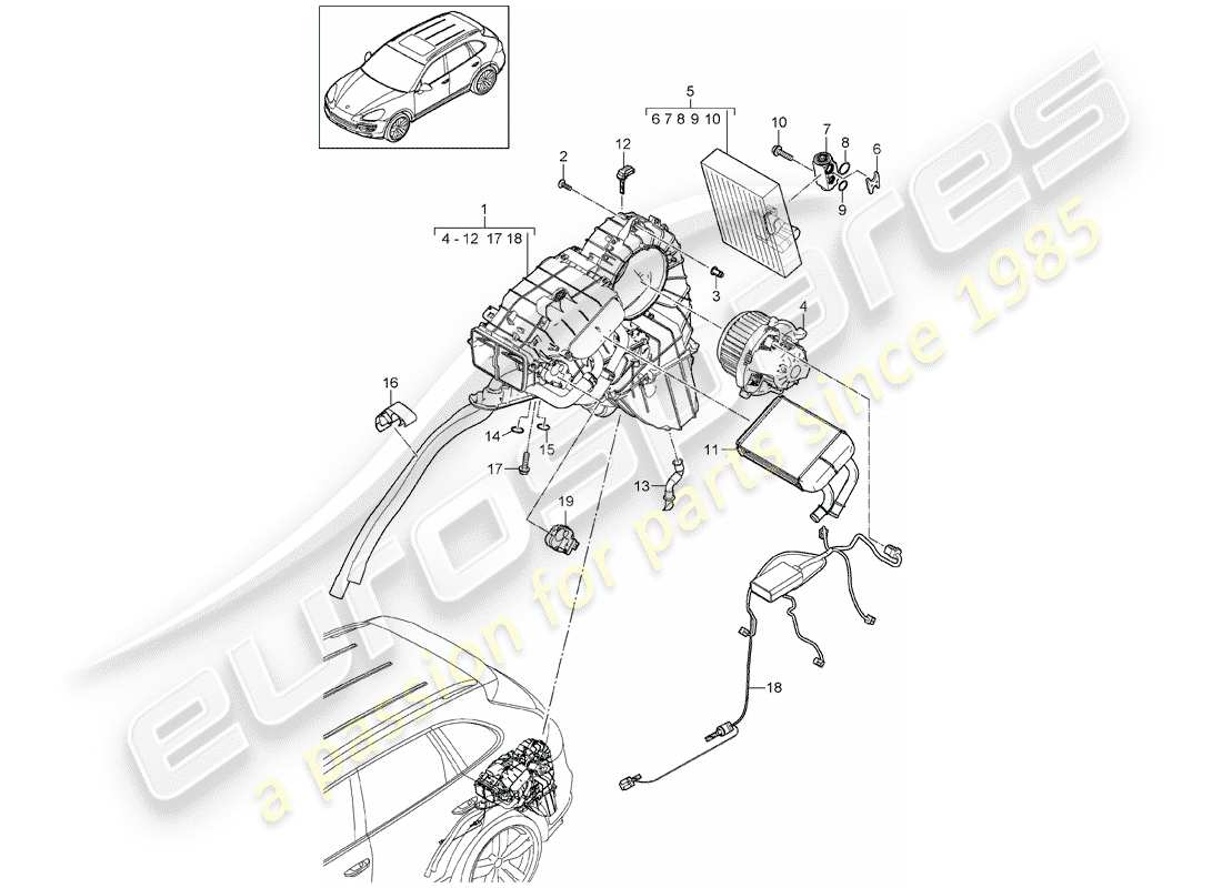 porsche 2013 (cayenne e2 92a) schema delle parti del condizionatore d'aria