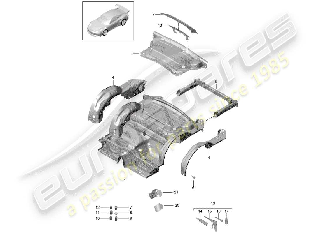 porsche 991r/gt3/rs (2020) schema delle parti estremità posteriore