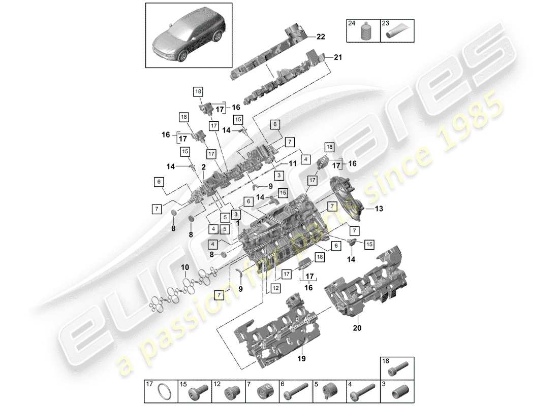 porsche 2018 (cayenne e3 9ya/9yb) coperchio della testata diagramma delle parti