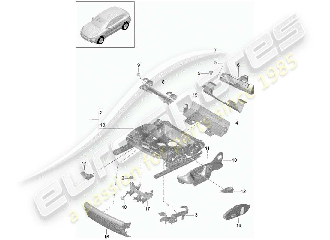 porsche 2016 (macan) schema delle parti telaio del sedile