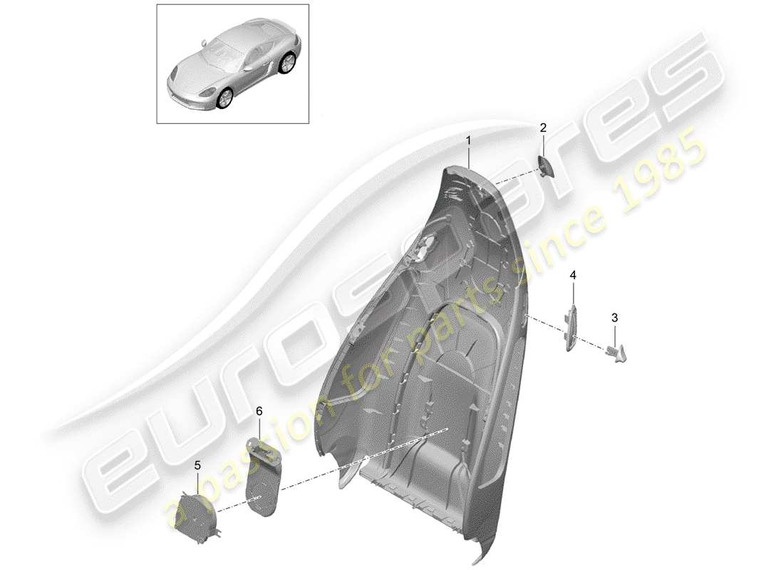 porsche 2017 (718 cayman) guscio dello schienale diagramma delle parti