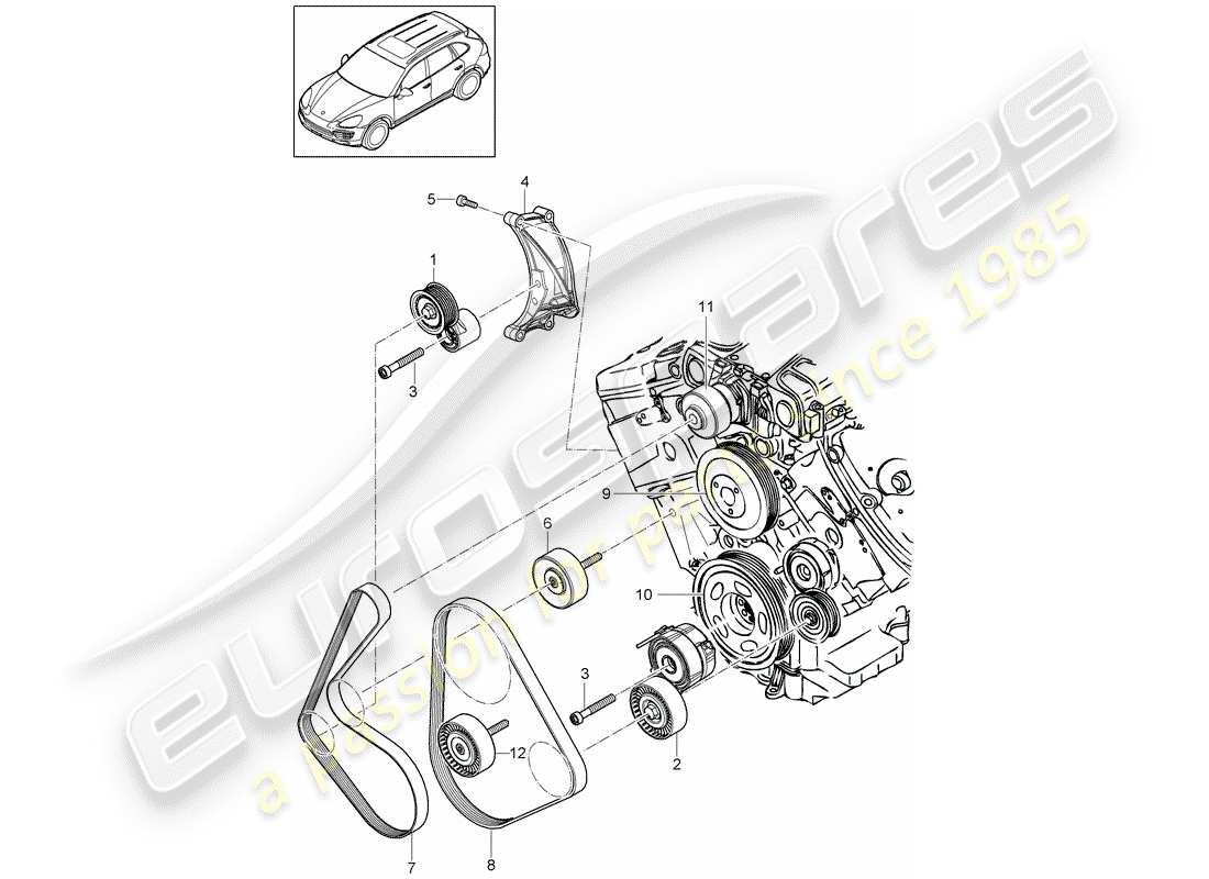 porsche 2015 (cayenne e2 92a) ammortizzatore di tensionamento della cinghia diagramma delle parti