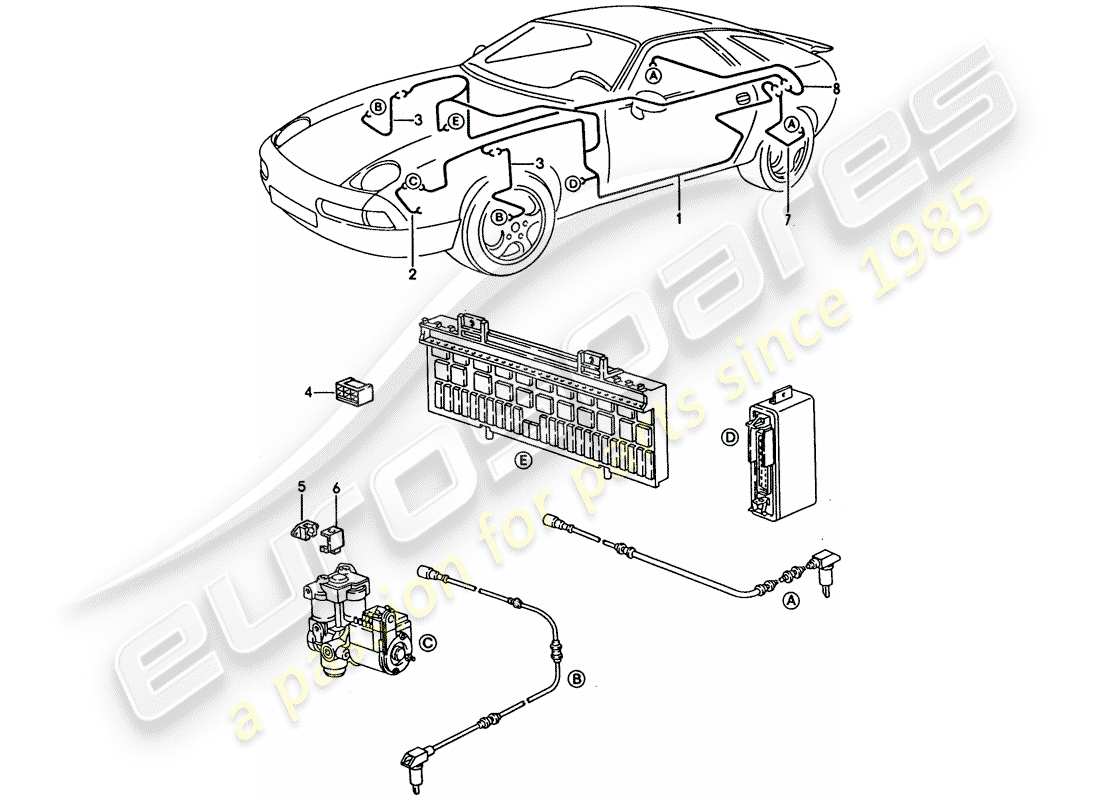 porsche 1994 (928) cablaggio - sistema freno antibloccaggio. -addominali- diagramma delle parti