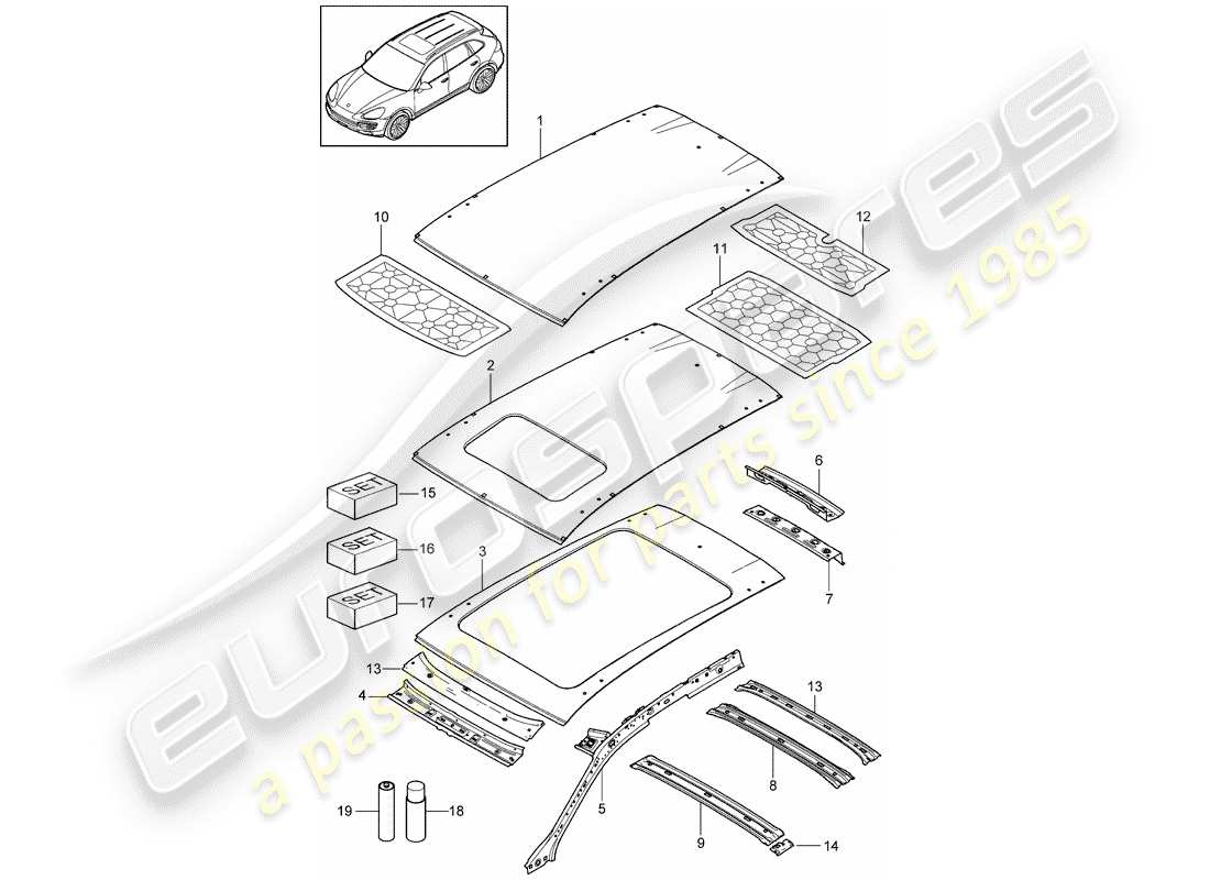 porsche 2013 (cayenne e2 92a) diagramma delle parti del tetto