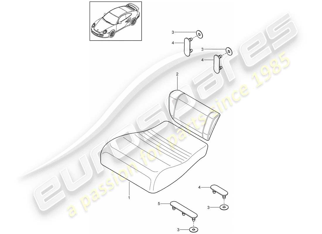 porsche 2012 (997-2 turbo / gt2 rs) cuscino del sedile posteriore diagramma delle parti