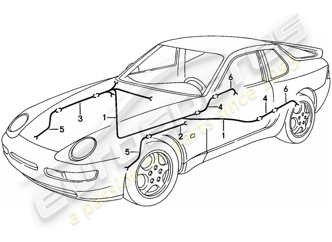 porsche 1994 (968) cablaggi - impianto freno antibloccaggio -abs- - indicatore usura pastiglie freno schema delle parti
