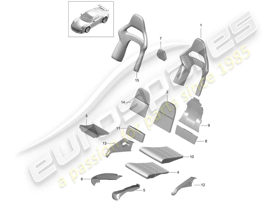 porsche 2017 (991-2 r/gt3/rs) parte in schiuma diagramma delle parti
