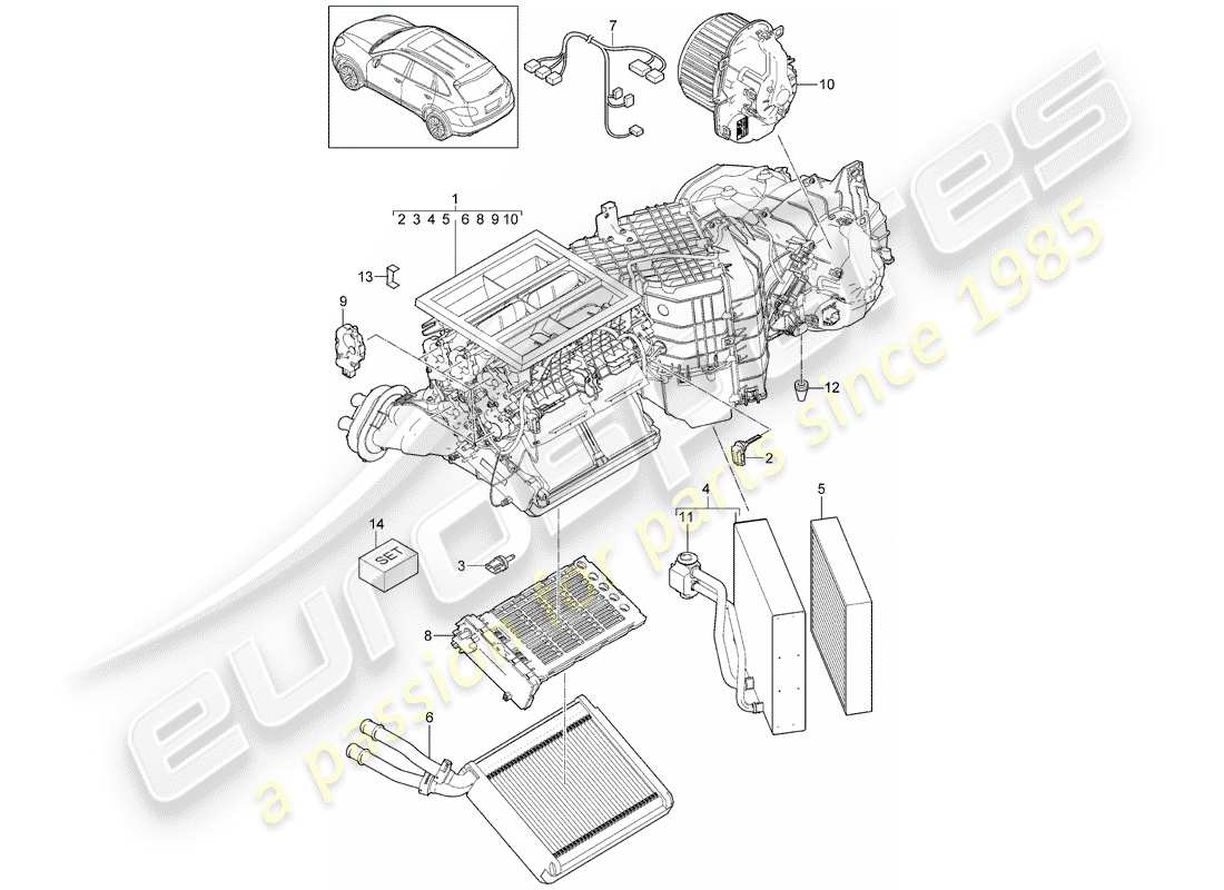 porsche 2013 (cayenne e2 92a) schema delle parti del condizionatore d'aria