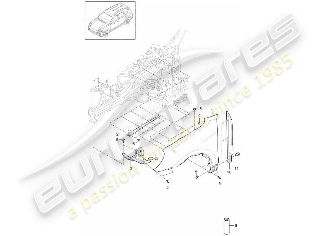 porsche 2014 (cayenne e2 92a) schema delle parti del parafango