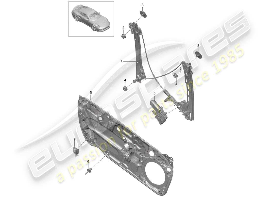 porsche 2017 (991-2 turbo) regolatore della finestra diagramma delle parti