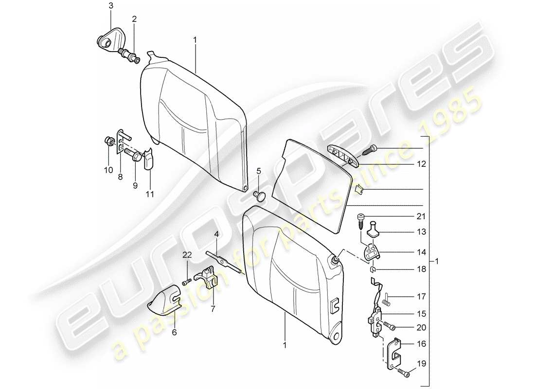 porsche 2007 (997-1) schienale del sedile di emergenza diagramma delle parti