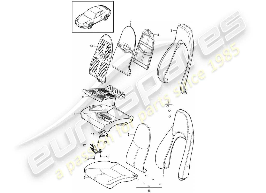 porsche 2009 (997-2) parte in schiuma diagramma delle parti