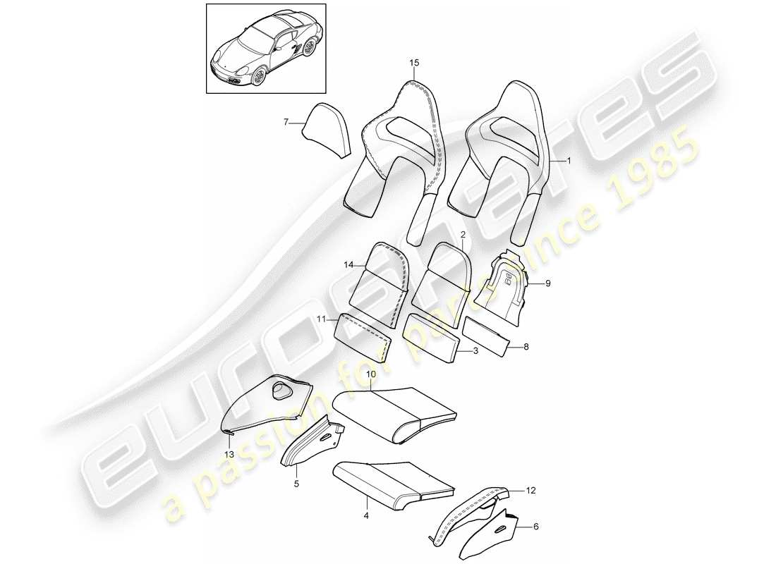 porsche 2012 (987 cayman) parte in schiuma diagramma delle parti