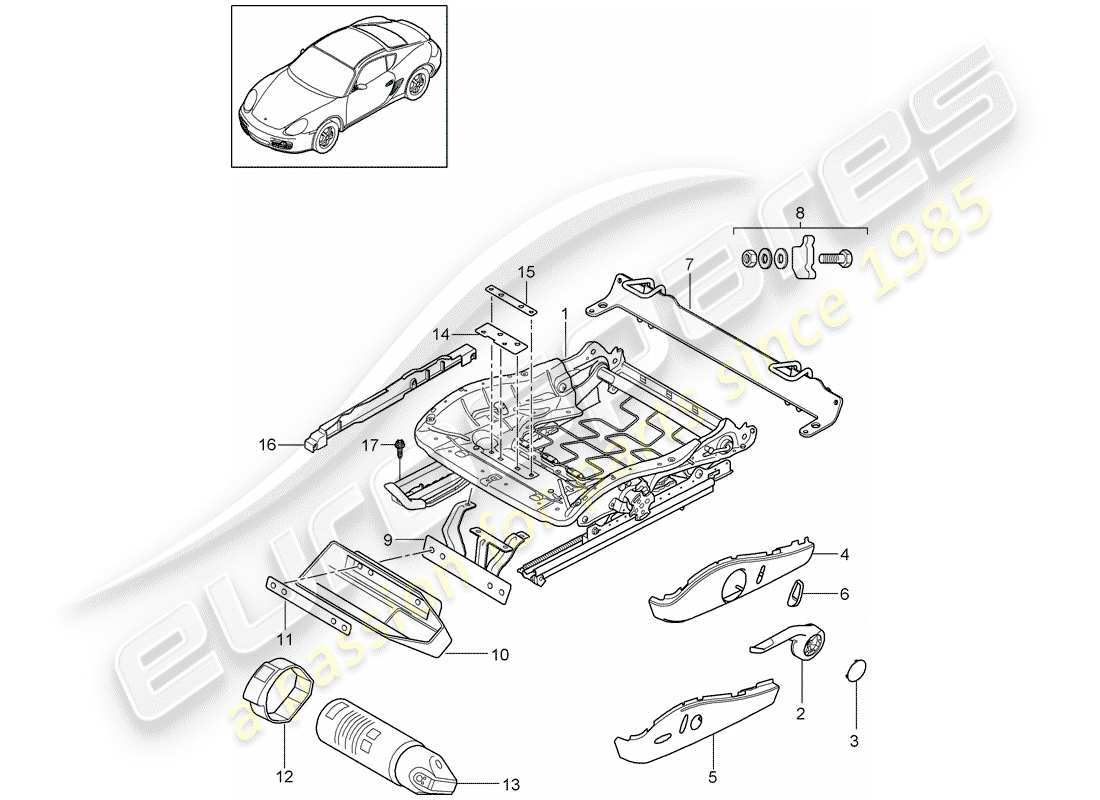 porsche 2012 (987 cayman) schema delle parti telaio del sedile