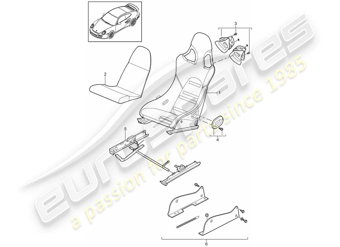 porsche 2013 (997-2 turbo / gt2 rs) diagramma delle parti del sedile