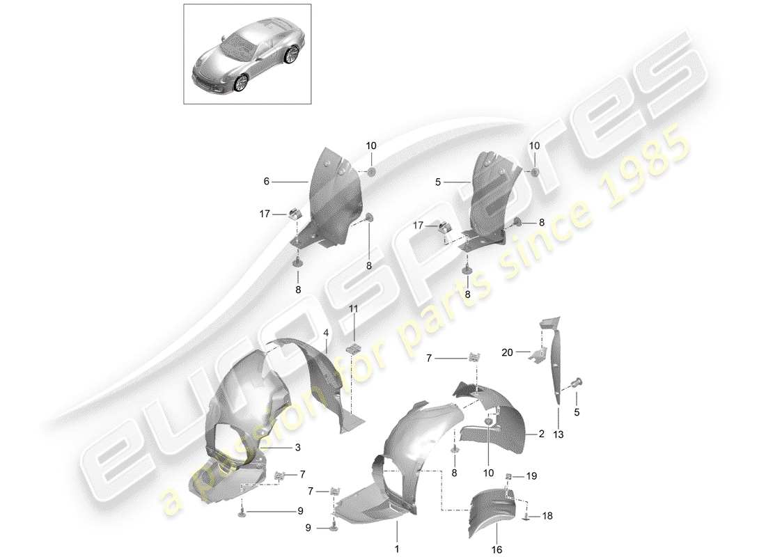porsche 2016 (991-1 r/gt3/rs) protezione della timoneria diagramma delle parti