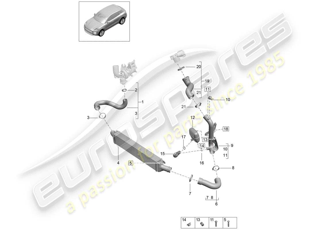 porsche 2020 (macan) schema delle parti del raffreddatore dell'aria di carica