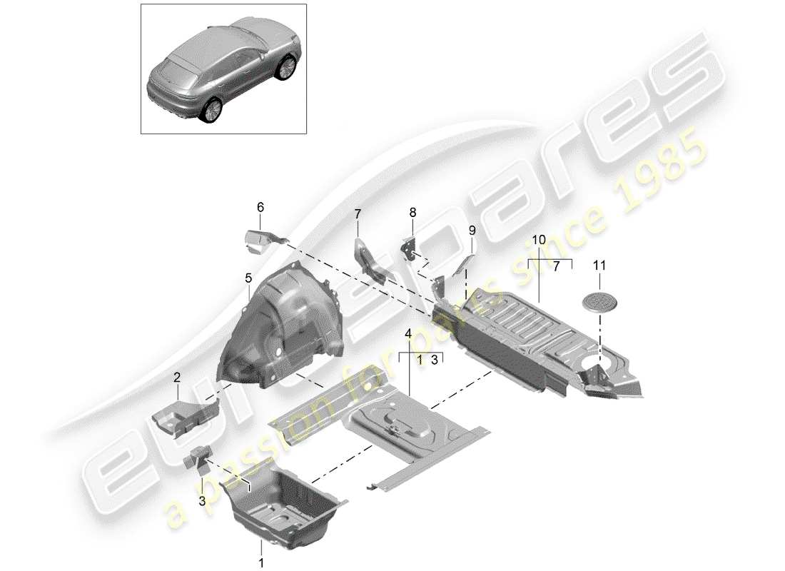 porsche 2019 (macan) padella del pavimento diagramma delle parti