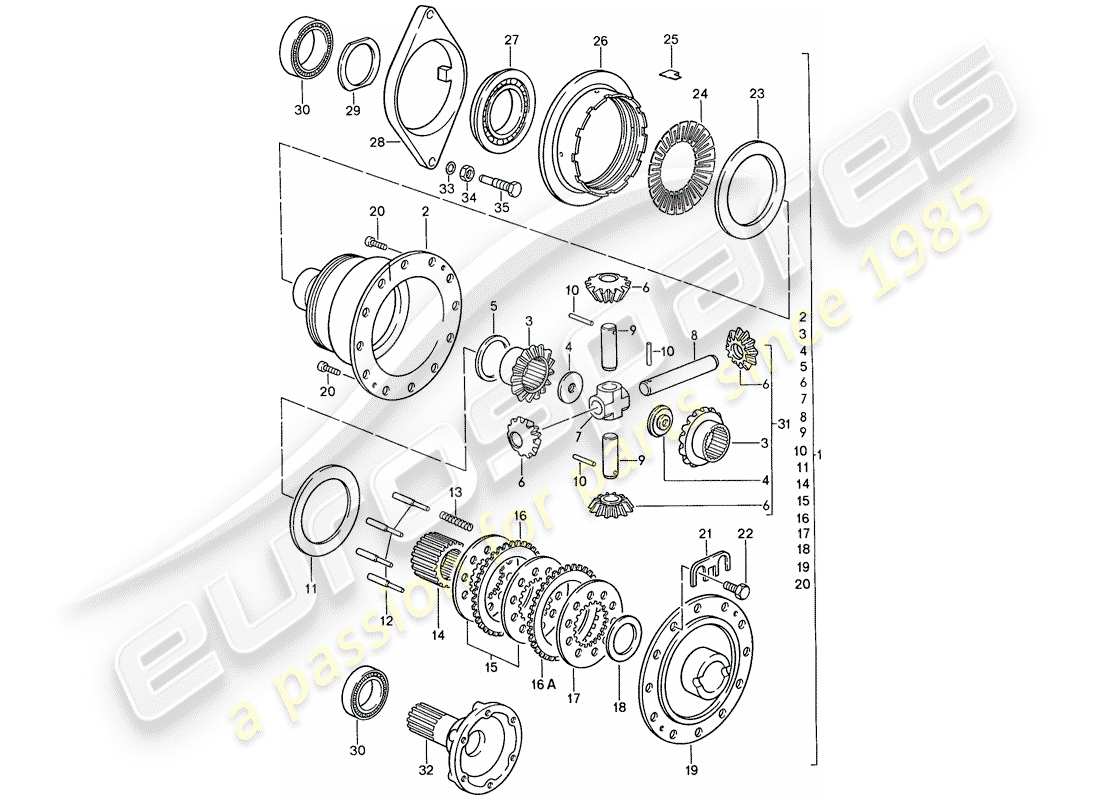 porsche 1990 (928) cambio automatico - porsche - differenziale a slitta limitata - d - mj 1990>> diagramma delle parti
